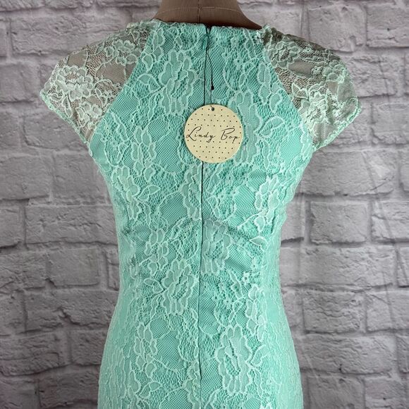 Lindy Bop April Dress Women's US 4 UK 8 Lace Teal Peacock Retro Sleeveless NWT - Picture 6 of 11